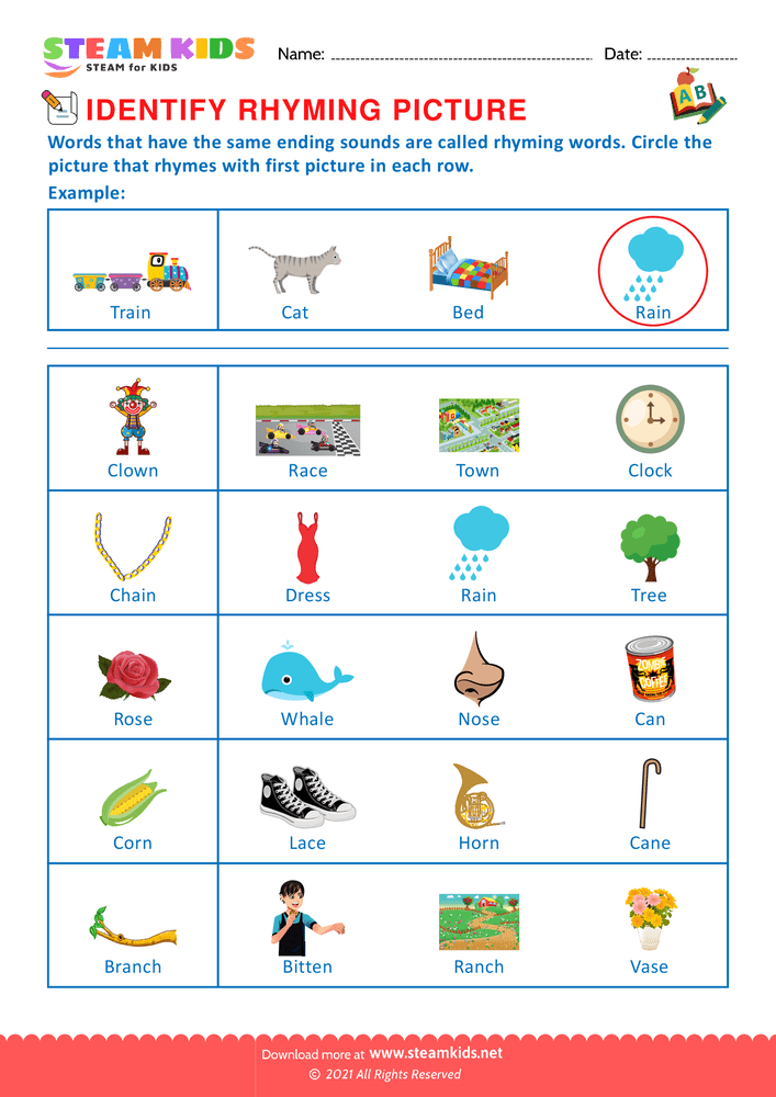 Free English Worksheet - Identify Rhuming picture - Worksheet 18