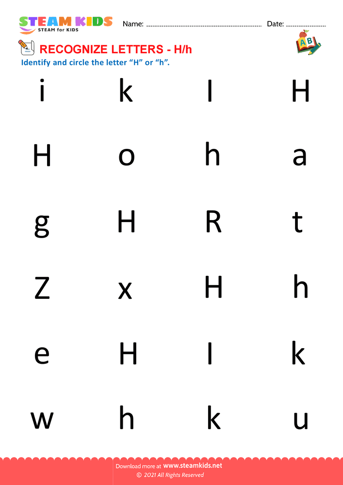 Free English Worksheet - Recognize letter H