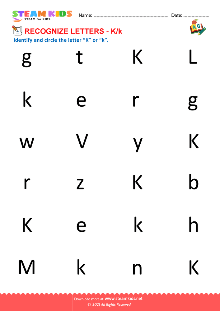 Free English Worksheet - Recognize letter K