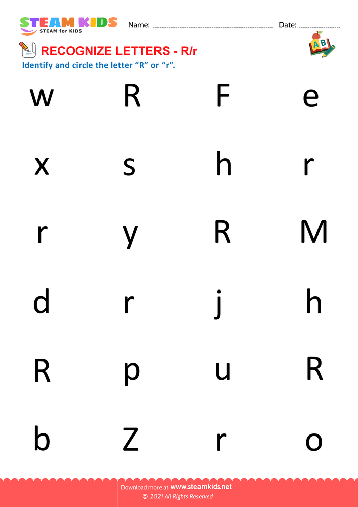 Free English Worksheet - Recognize letter R