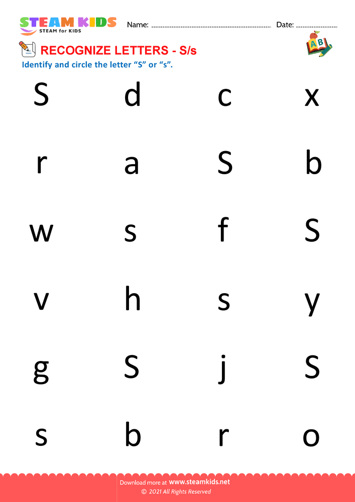 Free English Worksheet - Recognize letter S