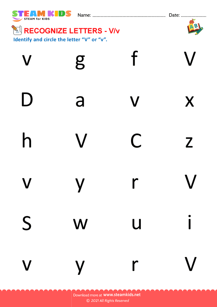 Free English Worksheet - Recognize letter V