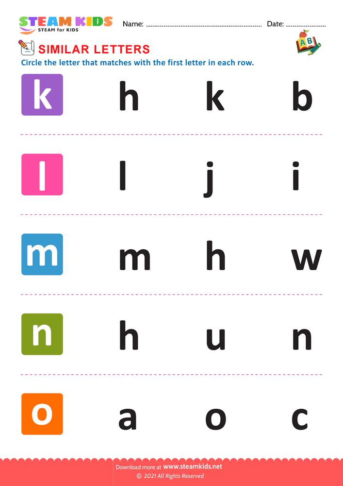 Free English Worksheet - Letters that look similar lowercase k to o