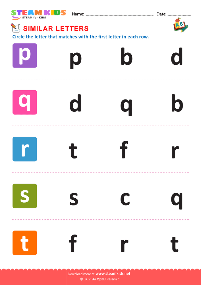 Free English Worksheet - Letters that look similar lowercase p to t