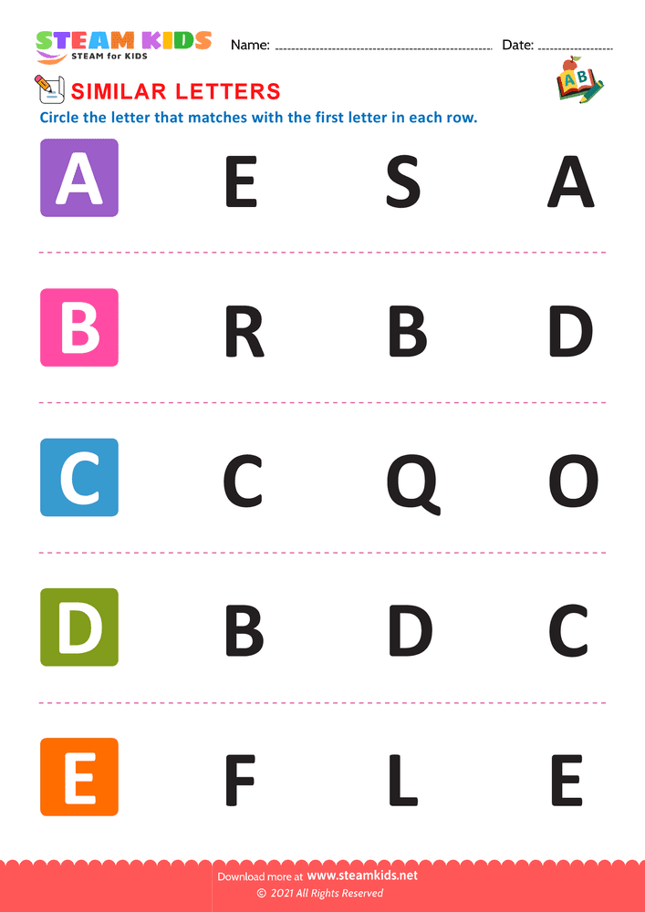 Free English Worksheet - Letters that look similar lowercase a to e