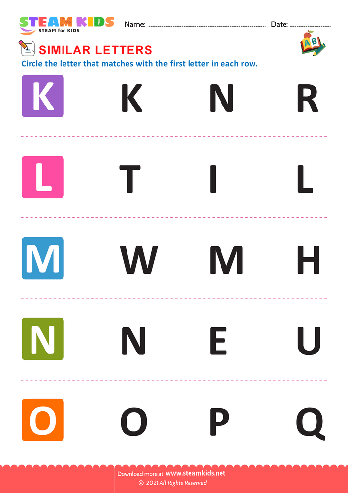 Free English Worksheet - Letters that look similar lowercase k to o