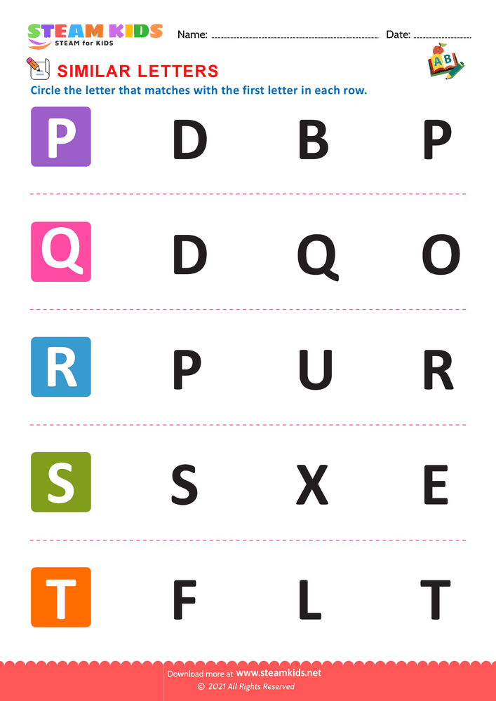 Free English Worksheet - Letters that look similar lowercase p to t