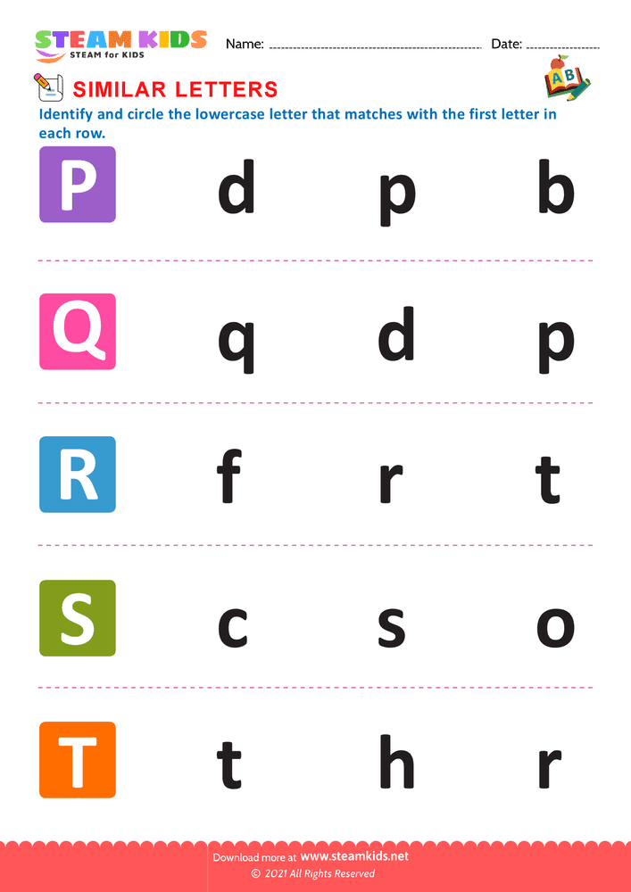 Free English Worksheet - Letters that look similar to lowercase a to t