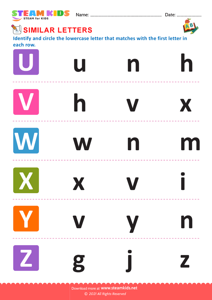 Free English Worksheet - Letters that look similar to lowercase a to z
