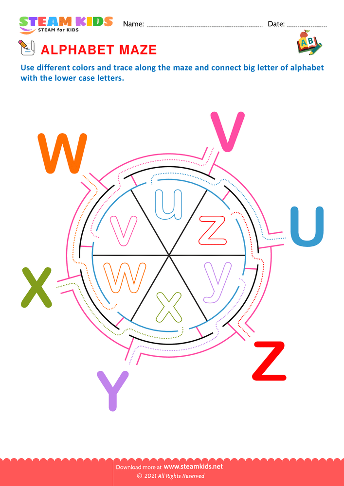 Free English Worksheet - Alphabet Maze - Worksheet 6