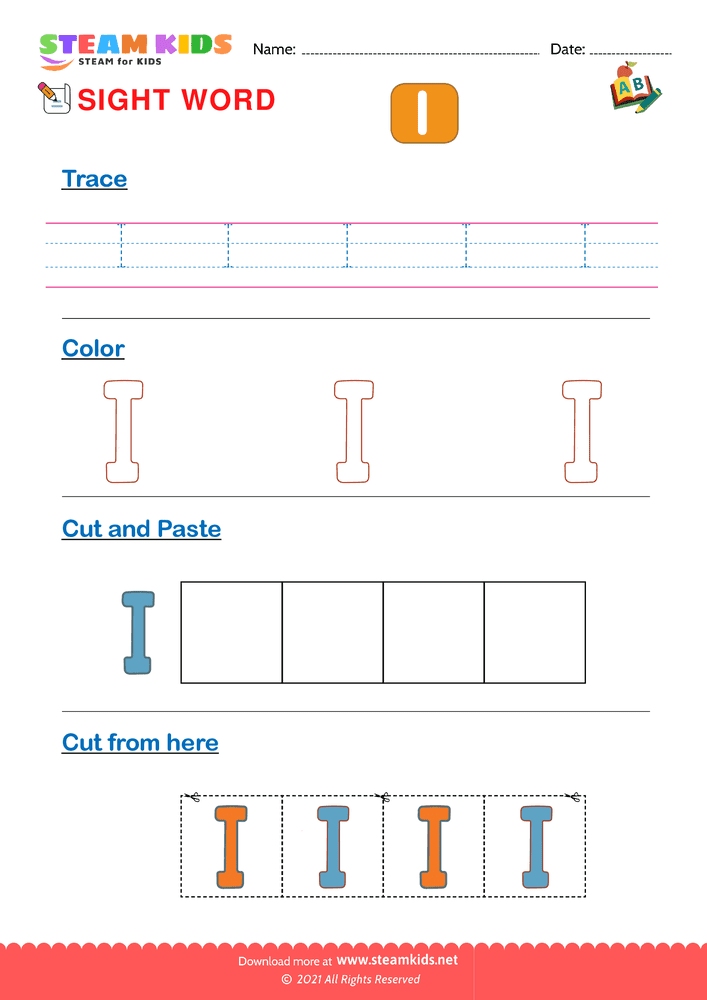 Free English Worksheet - Sight Words ''i''