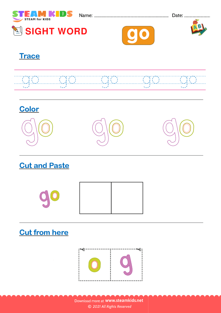 Free English Worksheet - Sight Words ''go''