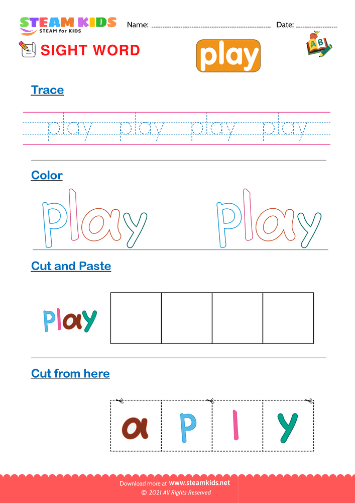 Free English Worksheet - Sight Words ''play''