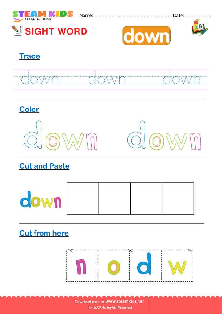 Free English Worksheet - Sight Words ''duwn''