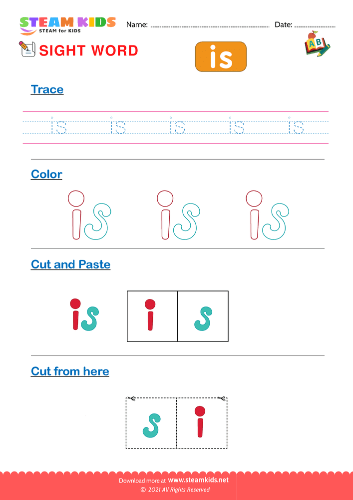 Free English Worksheet - Sight Words ''is''