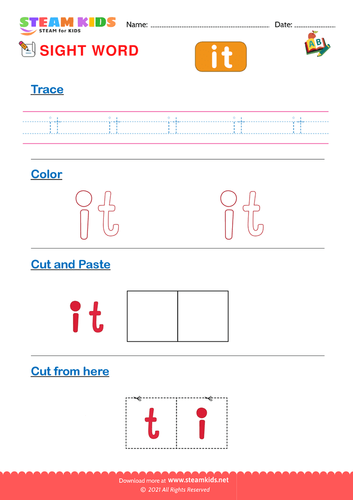 Free English Worksheet - Sight Words ''it''