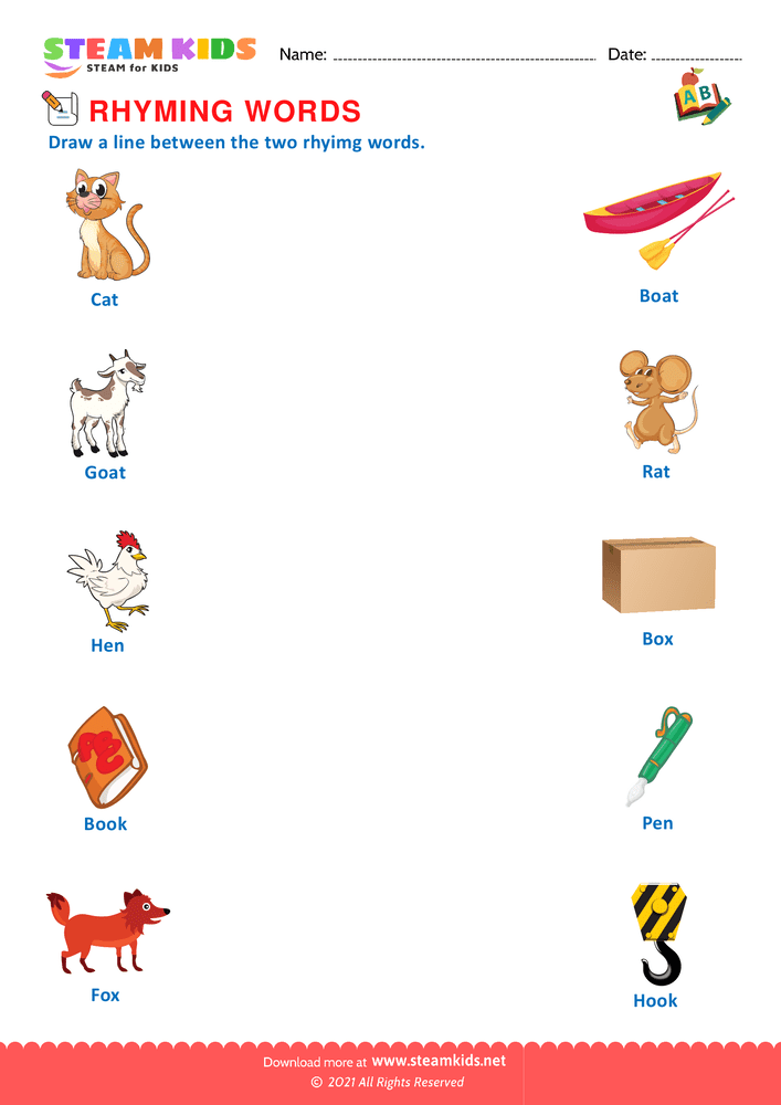 Free English Worksheet - Rhyming Words - Worksheet 6