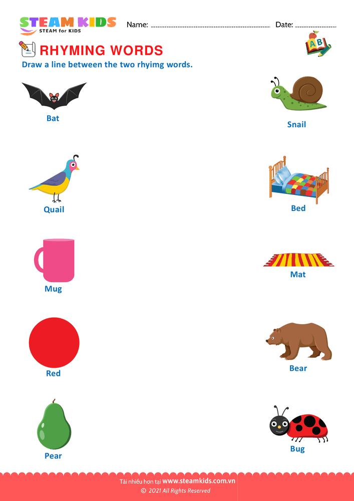 Free English Worksheet - Rhyming Words - Worksheet 10