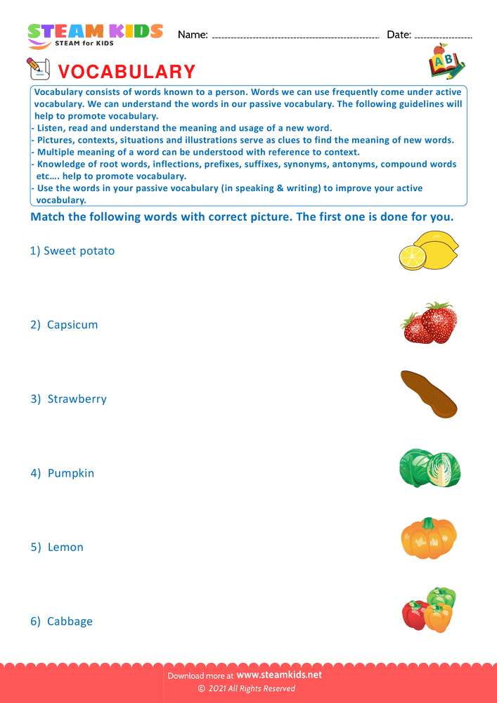 Free English Worksheet - Match pictures with words - Worksheet 2