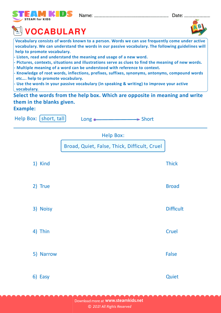 Free English Worksheet - Antonyms - Worksheet 1