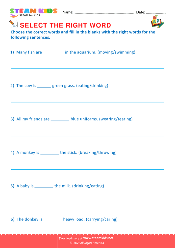 Free English Worksheet - Choose correct word - Worksheet 4