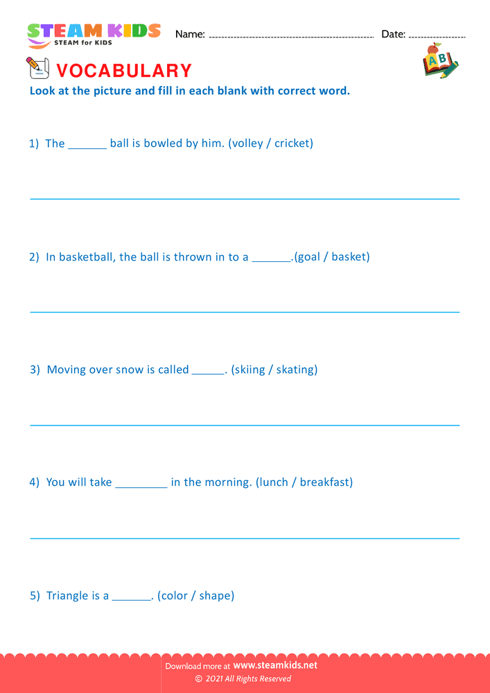 Free English Worksheet - Choose correct word - Worksheet 6