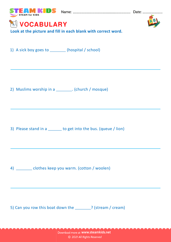 Free English Worksheet - Choose correct word - Worksheet 7