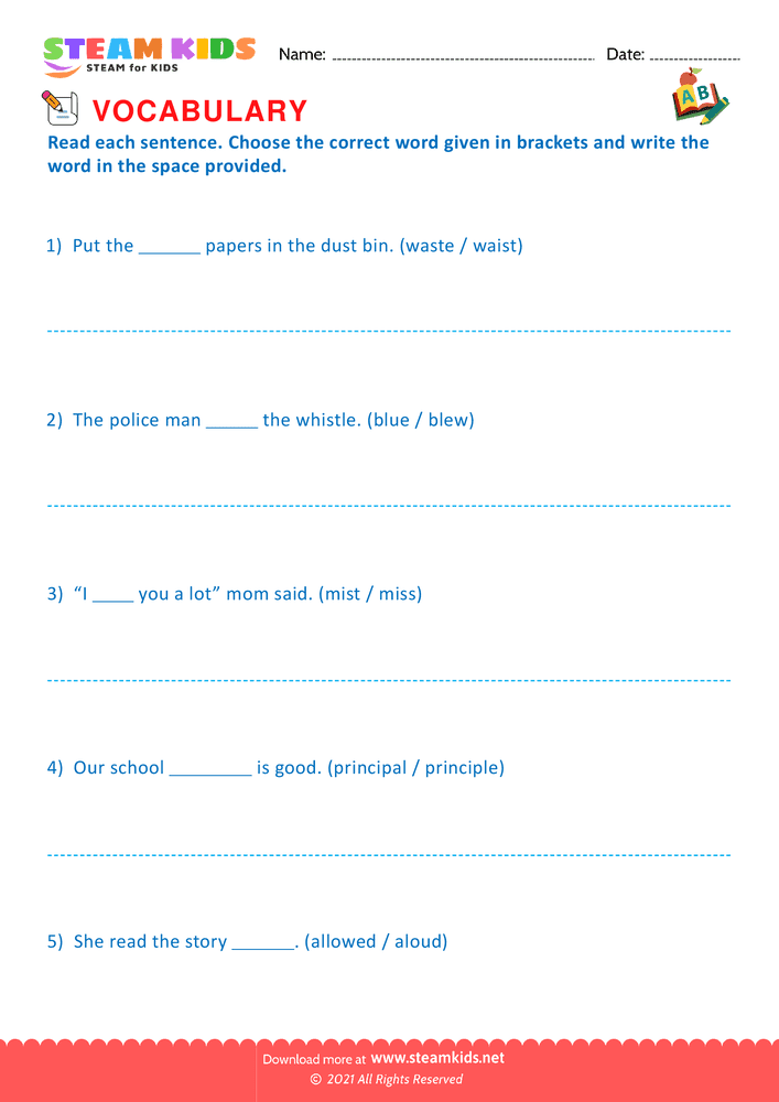 Free English Worksheet - Choose correct word - Worksheet 15
