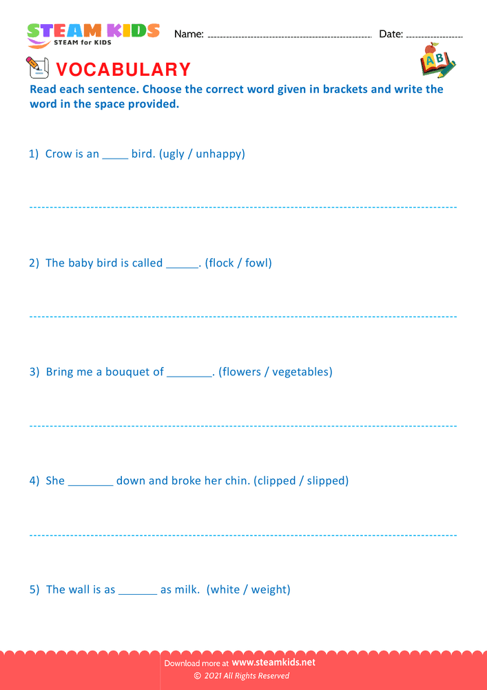 Free English Worksheet - Choose correct word - Worksheet 16