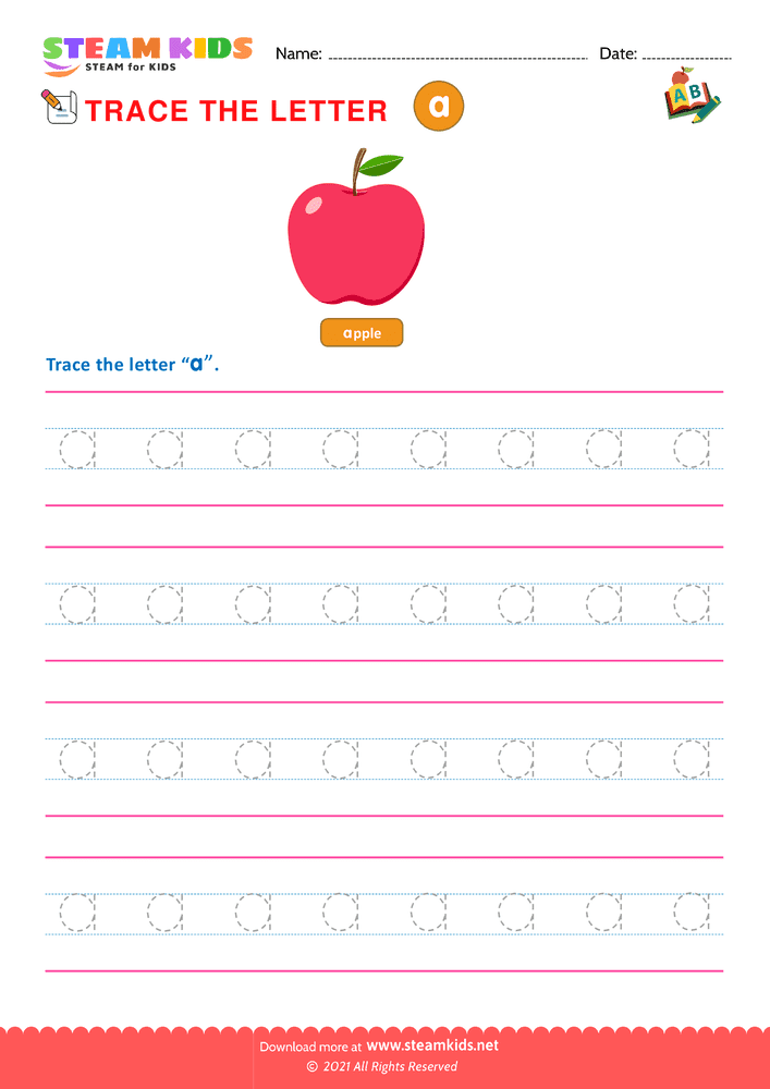 Free English Worksheet - Write lowercase Letters ''a''