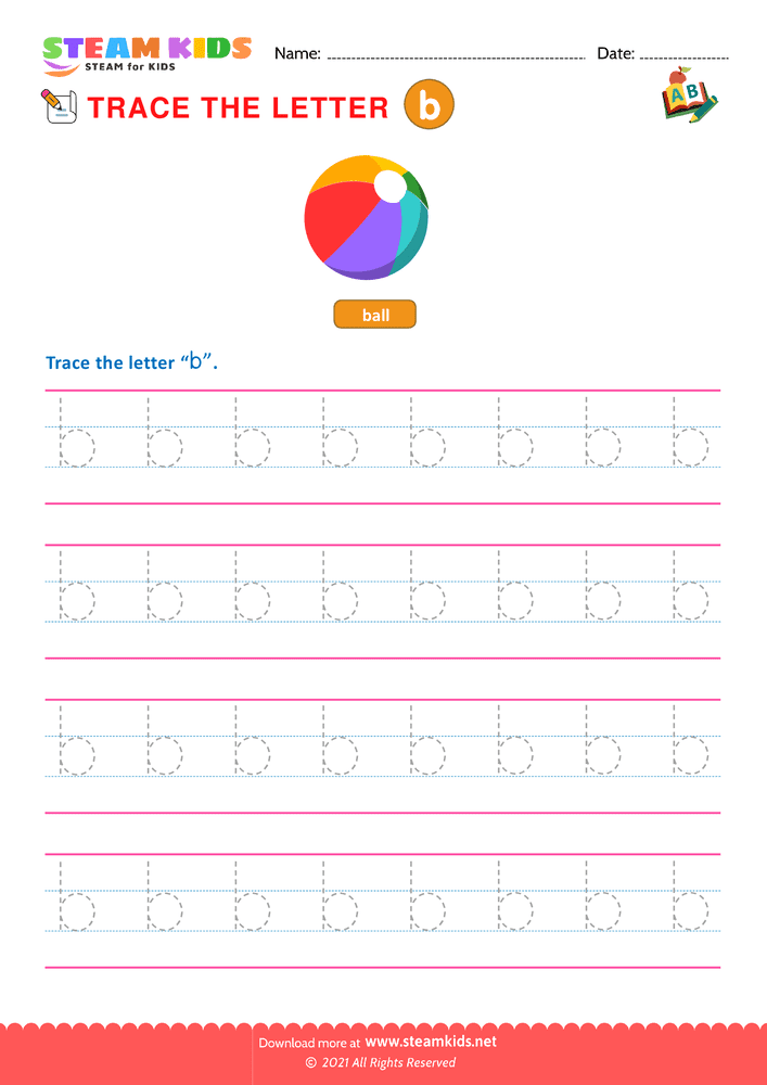 Free English Worksheet - Write lowercase Letters ''b''