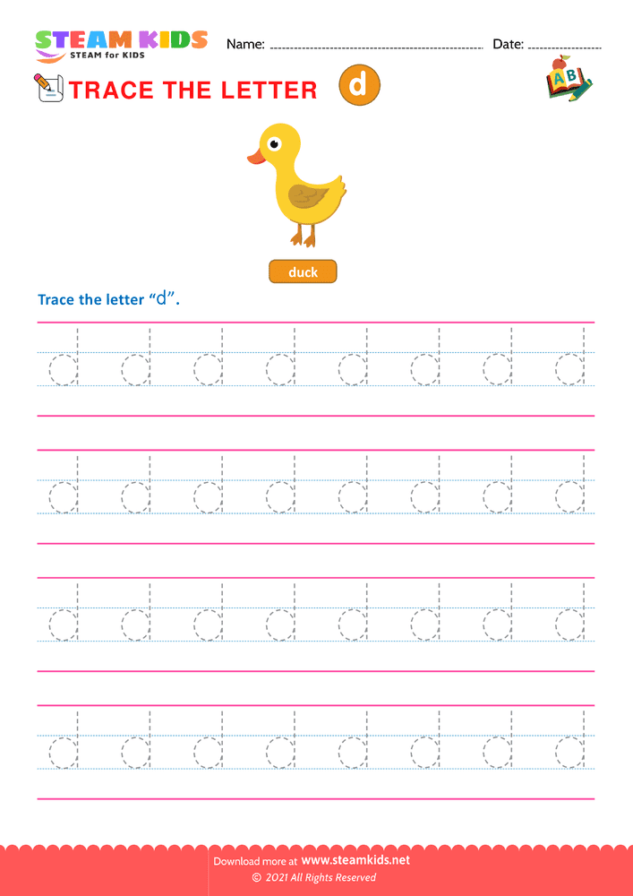 Free English Worksheet - Write lowercase Letters ''d''