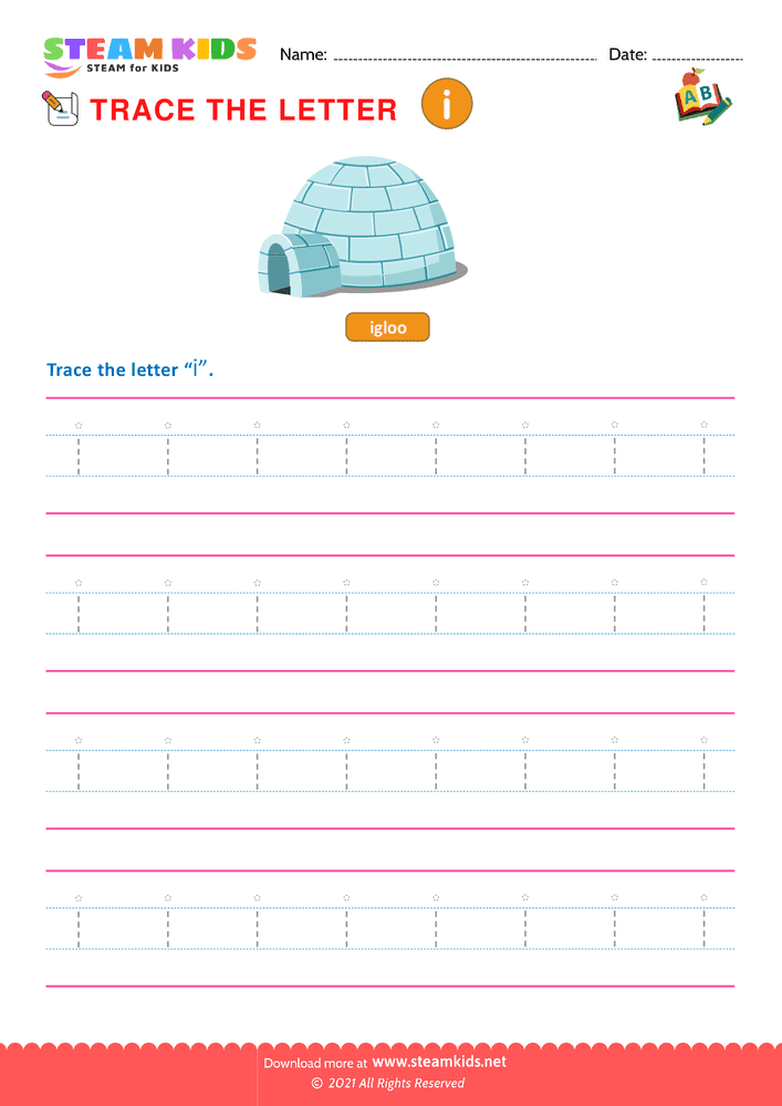 Free English Worksheet - Write lowercase Letters ''i''