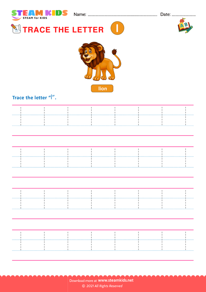 Free English Worksheet - Write lowercase Letters ''l''