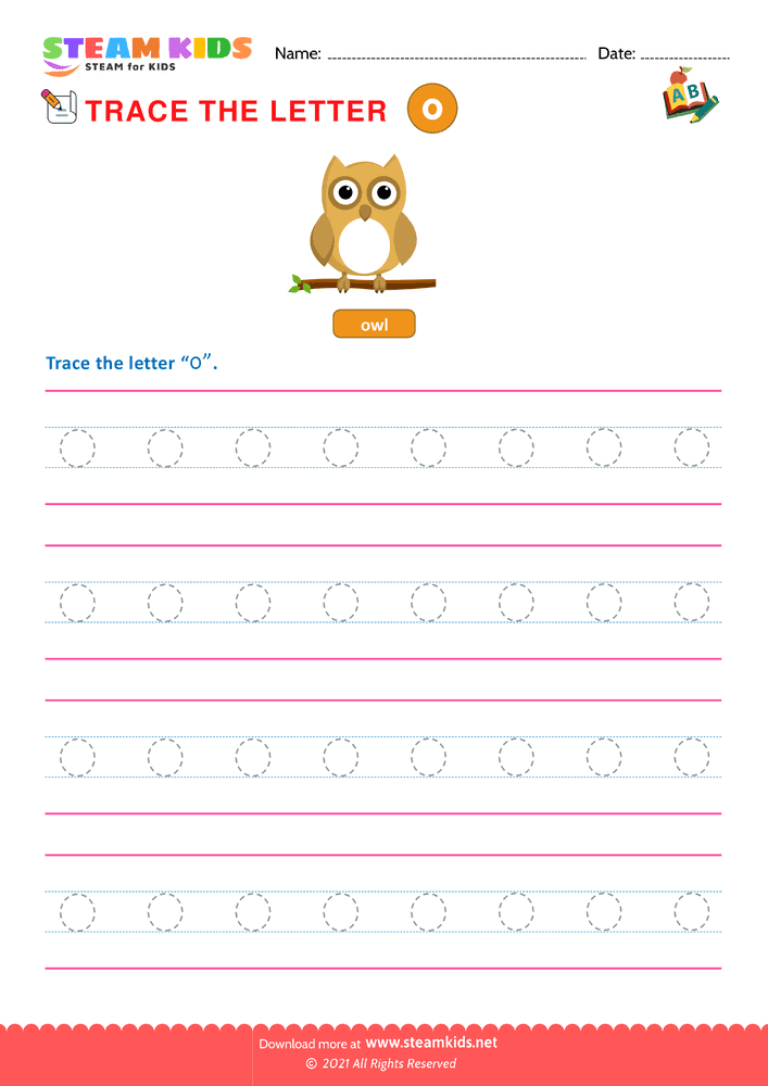 Free English Worksheet - Write lowercase Letters 'o''