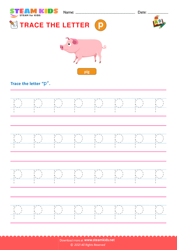 Free English Worksheet - Write lowercase Letters ''p''