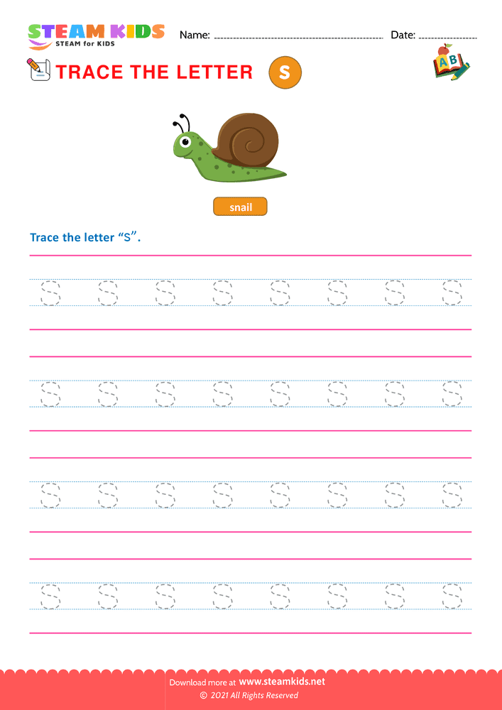 Free English Worksheet - Write lowercase Letters ''s''