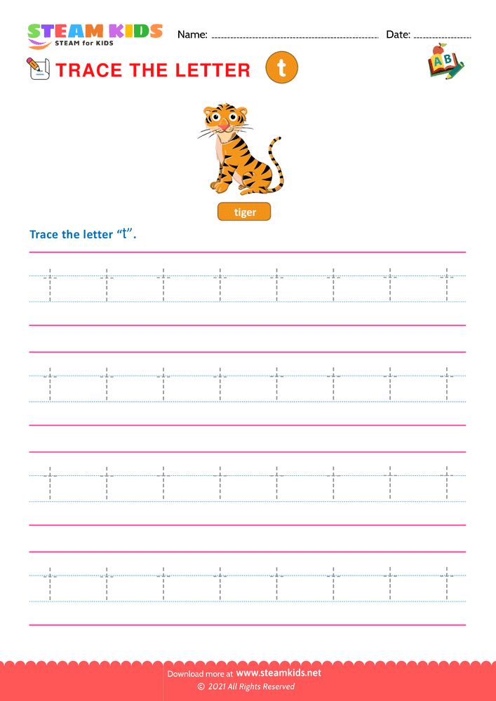 Free English Worksheet - Write lowercase Letters ''t''