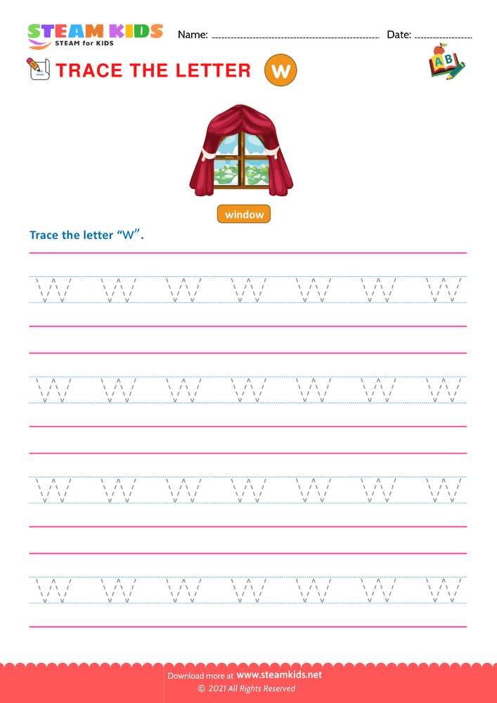 Free English Worksheet - Write lowercase Letters ''w''