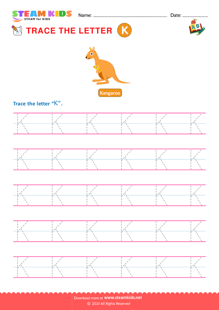 Free English Worksheet - Write Uppercase Letters ''K''