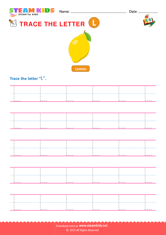 Free English Worksheet - Write Uppercase Letters ''L''