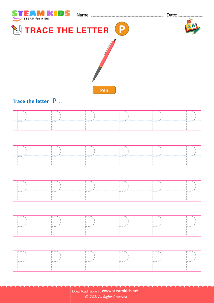 Free English Worksheet - Write Uppercase Letters ''P''