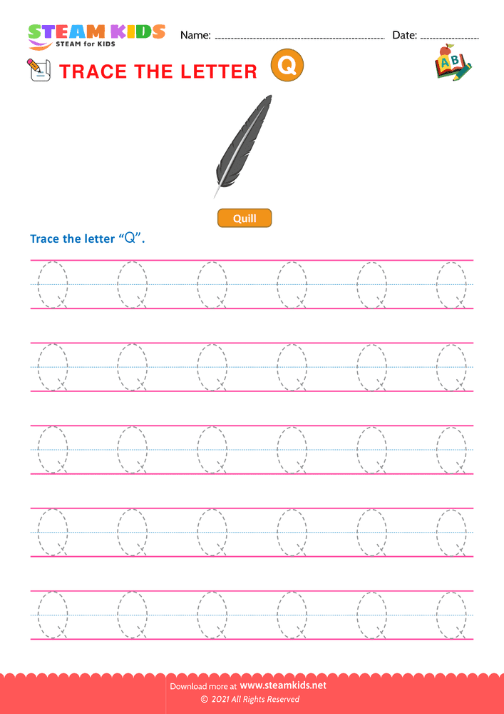 Free English Worksheet - Write Uppercase Letters ''Q''