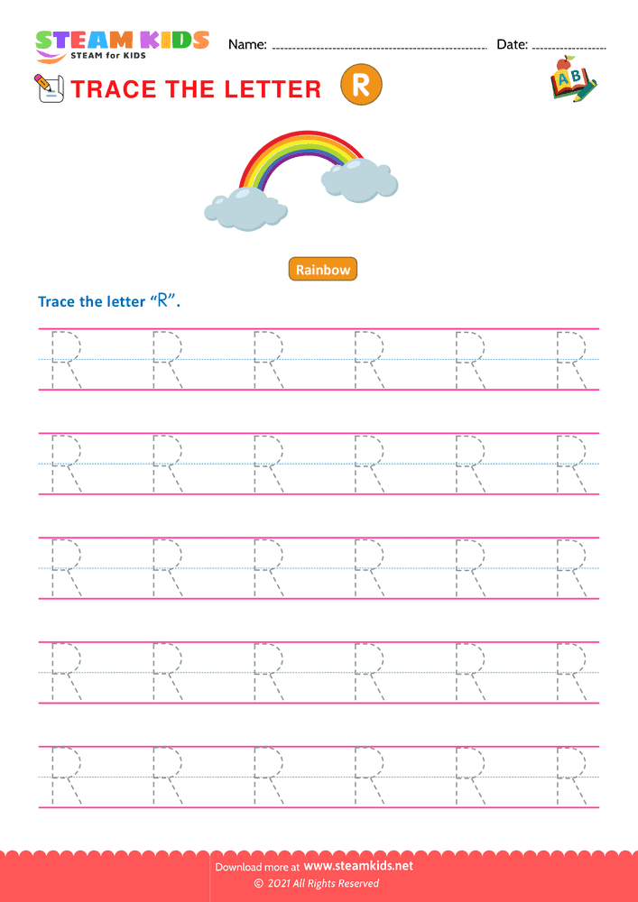 Free English Worksheet - Write Uppercase Letters ''R''