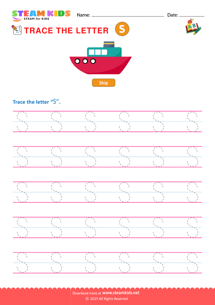 Free English Worksheet - Write Uppercase Letters ''S''