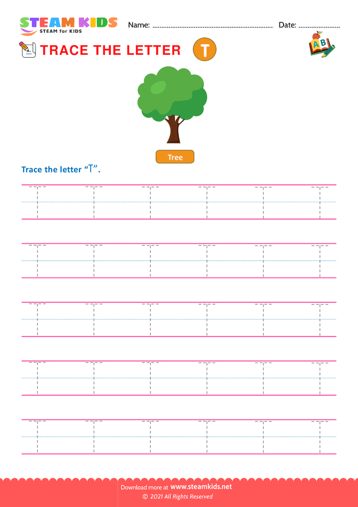 Free English Worksheet - Write Uppercase Letters ''T''