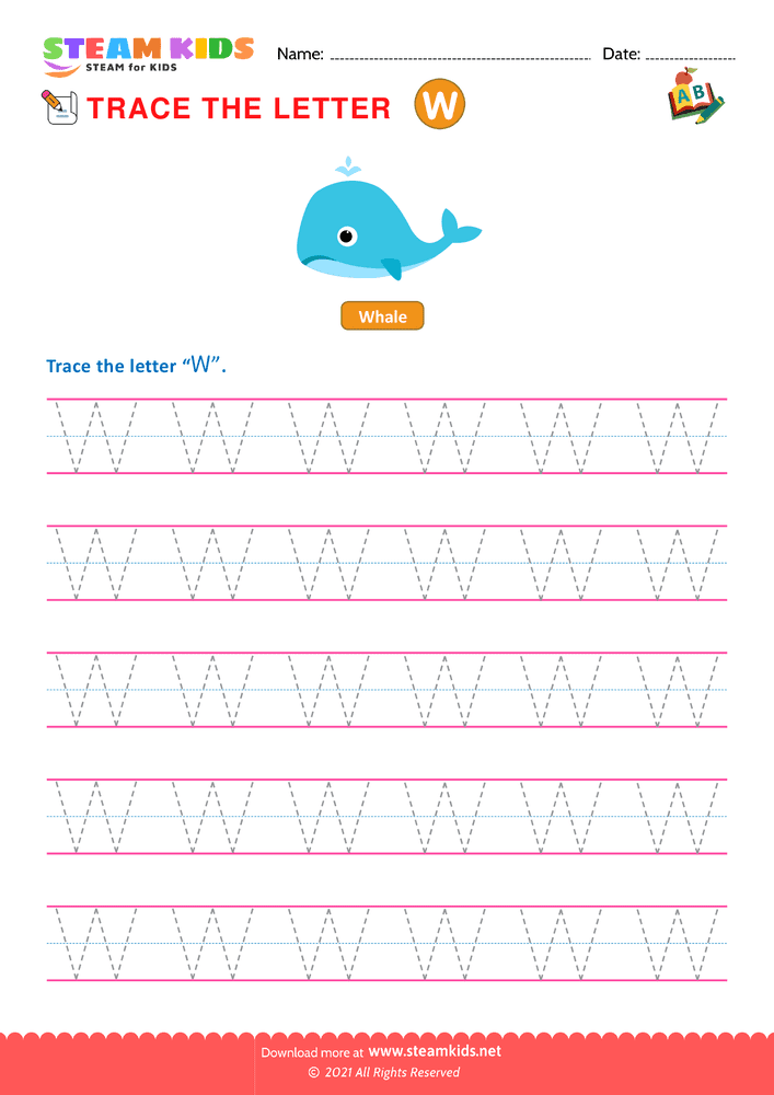 Free English Worksheet - Write Uppercase Letters ''W''