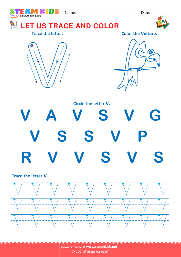 Free English Worksheet - Trace and Color - Worksheet 22