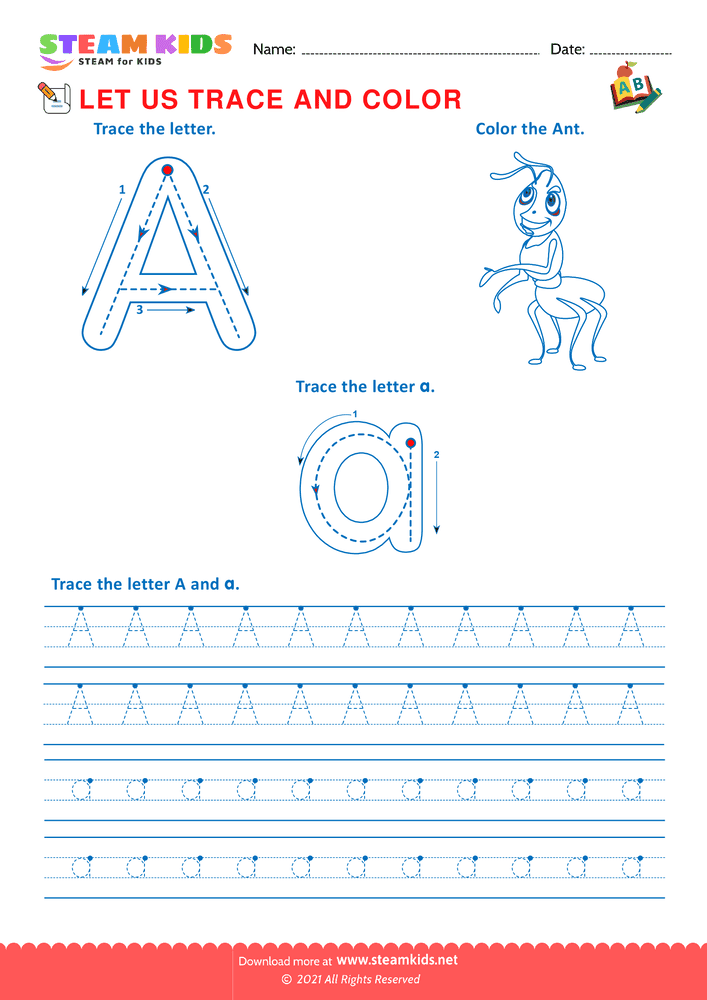 Free English Worksheet - Trace and Color - Worksheet 1