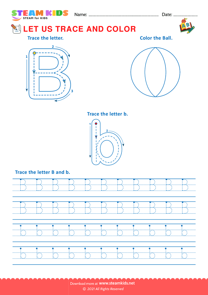 Free English Worksheet - Trace and Color - Worksheet 2